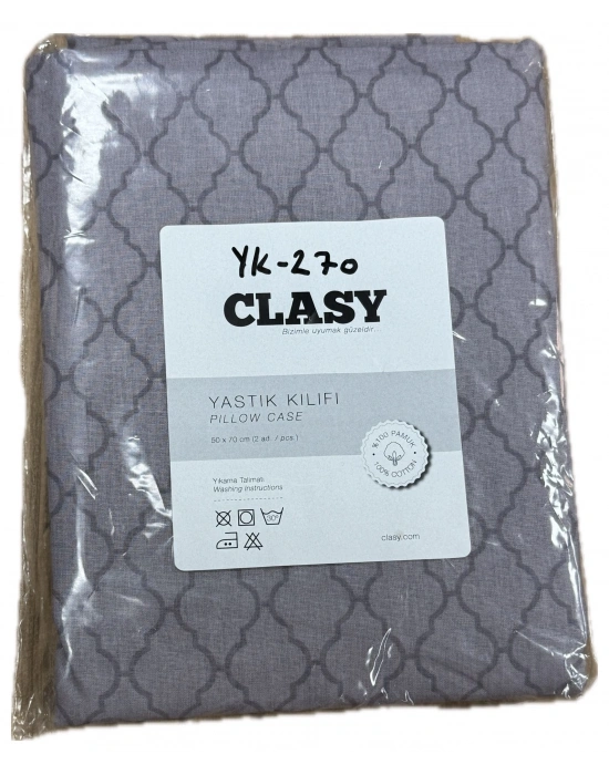 Clasy Ranforce %100 Pamuk 2 Adet Yastık Kılıfı Çizgili Desenli Mor