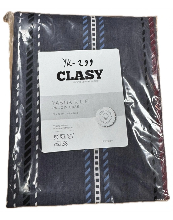 Clasy Ranforce %100 Pamuk 2 Adet Yastık Kılıfı Çizgili Gri
