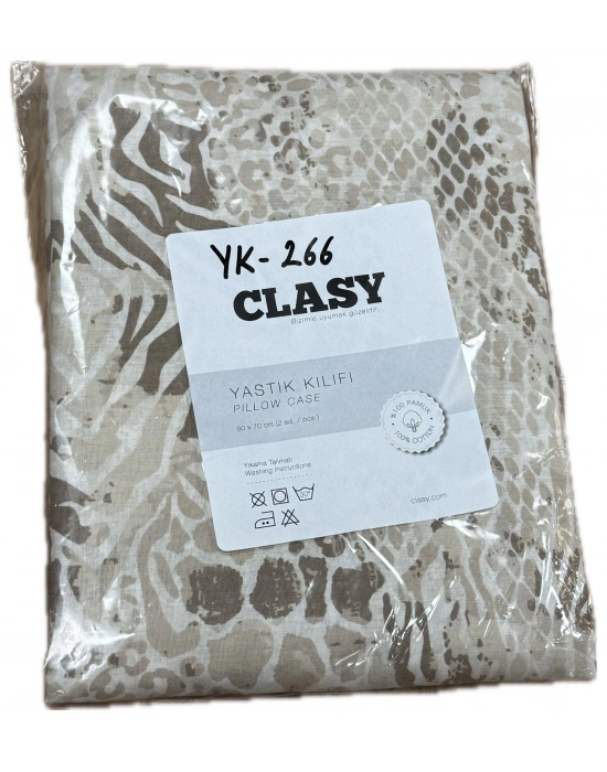 Clasy Ranforce %100 Pamuk 2 Adet Yastık Kılıfı Desenli Kahverengi