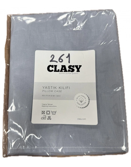 Clasy Ranforce %100 Pamuk 2 Adet Yastık Kılıfı Düz Açık Mavi