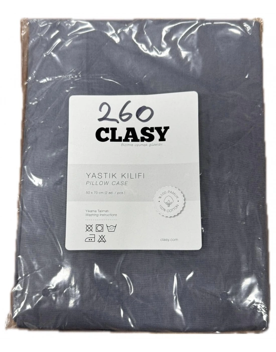 Clasy Ranforce %100 Pamuk 2 Adet Yastık Kılıfı Düz Antrasit Mavi