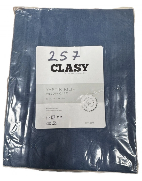 Clasy Ranforce %100 Pamuk 2 Adet Yastık Kılıfı Düz Mavi