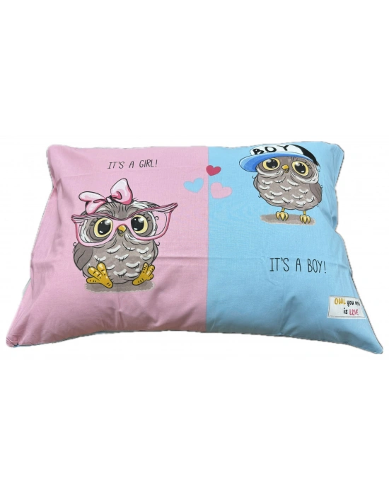 Clasy Ranforce %100 Pamuk 2 Adet Yastık Kılıfı Genç/Çocuk Baykuş Desenli Pembe-Mavi