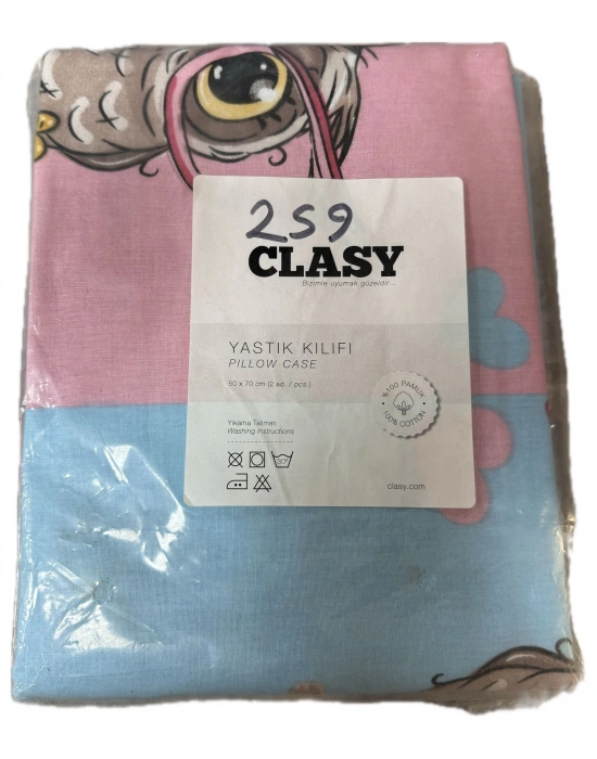 Clasy Ranforce %100 Pamuk 2 Adet Yastık Kılıfı Genç/Çocuk Baykuş Desenli Pembe-Mavi