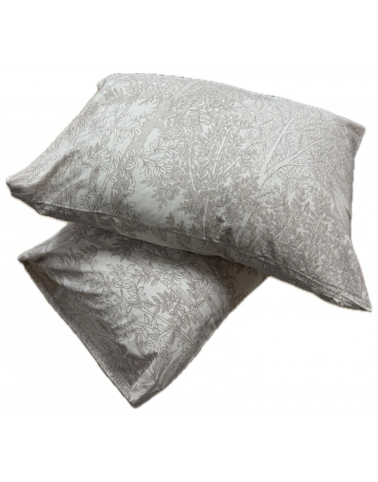 Clasy Ranforce %100 Pamuk 2 Adet Yastık Kılıfı Yaprak Desenli Bej