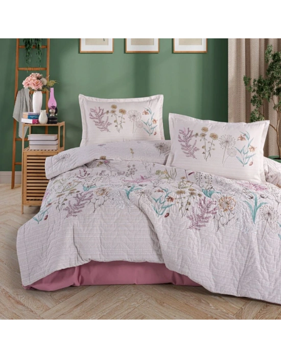 Clasy Ranforce %100 Pamuk Çift Kişilik Dört Mevsim Set Bahari V1 Pembe