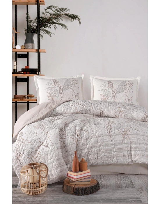 Clasy Ranforce %100 Pamuk Çift Kişilik Dört Mevsim Set Betina V1 Taş Rengi