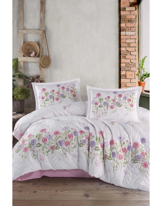 Clasy Ranforce %100 Pamuk Çift Kişilik Dört Mevsim Set Helenka V1 Pembe