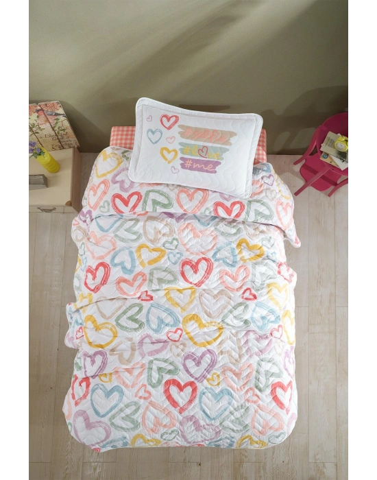 Clasy Ranforce %100 Pamuk Tek Kişilik Yatak Örtüsü Selfie V1 Pudra