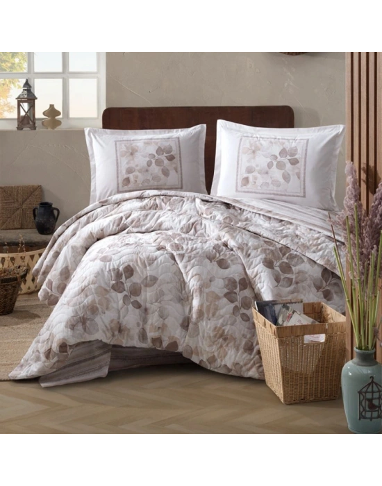 Clasy Ranforce %100 Pamuk Çift Kişilik Dört Mevsim Set Semeran V1 Bej