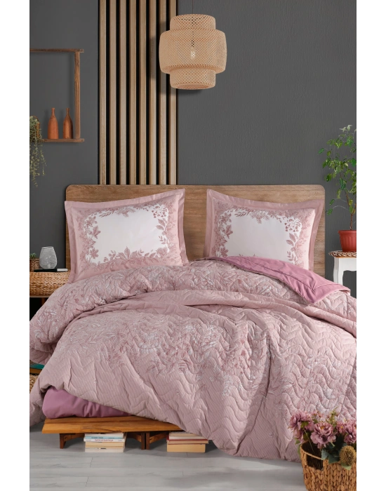 Clasy Ranforce %100 Pamuk Çift Kişilik Dört Mevsim Set Serel V1 Pembe