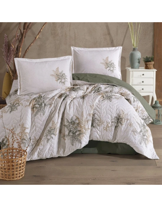 Clasy Ranforce %100 Pamuk Çift Kişilik Dört Mevsim Set Virele V1 Yeşil