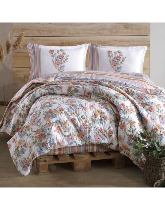 Clasy Ranforce %100 Pamuk Çift Kişilik Dört Mevsim Set Zemi Pudra