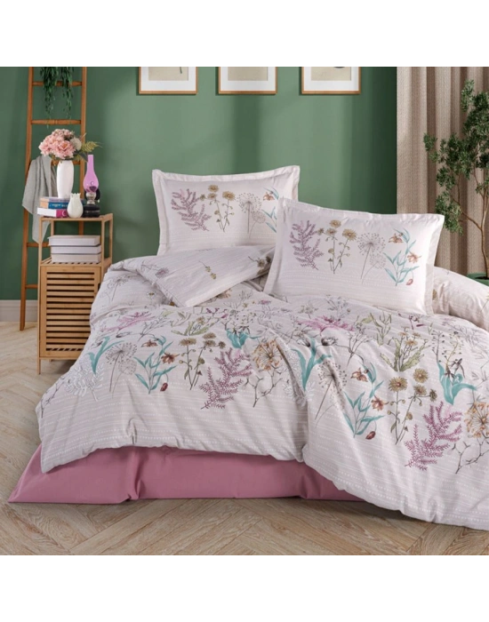 Clasy Ranforce %100 Pamuk Çift Kişilik Nevresim Takımı Bahari V1 Pembe