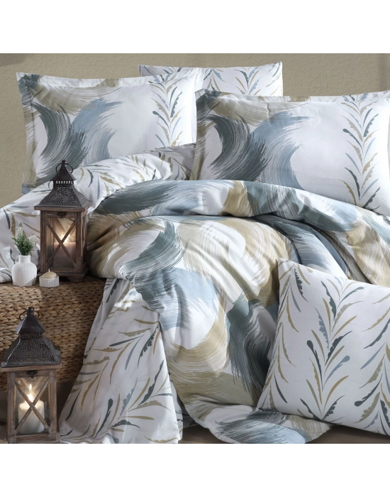 Clasy Ranforce %100 Pamuk Çift Kişilik Nevresim Takımı Estiva V1 Yeşil