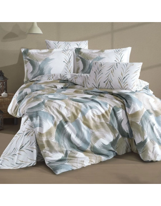 Clasy Ranforce %100 Pamuk Çift Kişilik Nevresim Takımı Estiva V1 Yeşil