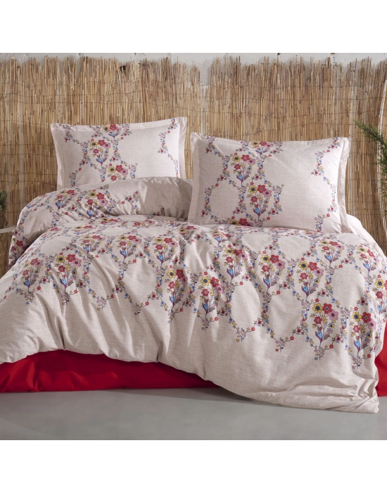 Clasy Ranforce %100 Pamuk Çift Kişilik Nevresim Takımı Navas V1 Kırmızı