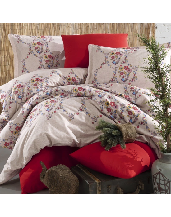 Clasy Ranforce %100 Pamuk Çift Kişilik Nevresim Takımı Navas V1 Kırmızı