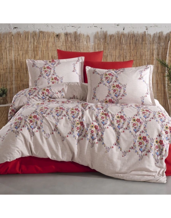 Clasy Ranforce %100 Pamuk Çift Kişilik Nevresim Takımı Navas V1 Kırmızı