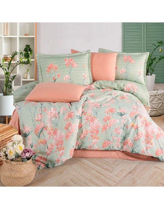 Clasy Ranforce %100 Pamuk Çift Kişilik Nevresim Takımı Nivora V1 Pudra