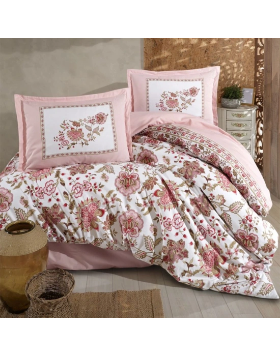 Clasy Ranforce %100 Pamuk Çift Kişilik Nevresim Takımı Omeya V1 Pudra