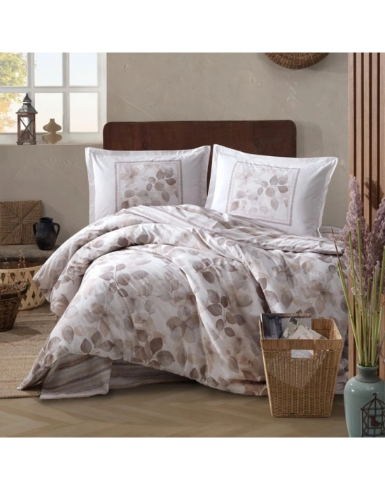 Clasy Ranforce %100 Pamuk Çift Kişilik Nevresim Takımı Semeran V1 Bej