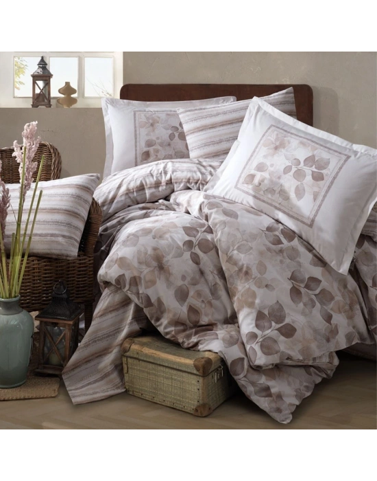 Clasy Ranforce %100 Pamuk Çift Kişilik Nevresim Takımı Semeran V1 Bej