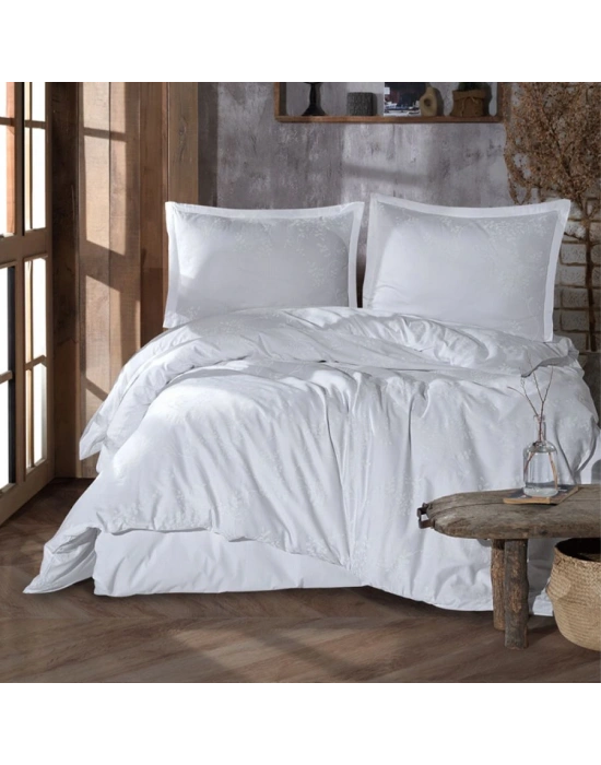 Clasy Ranforce %100 Pamuk Çift Kişilik Nevresim Takımı Velvet V1 Beyaz