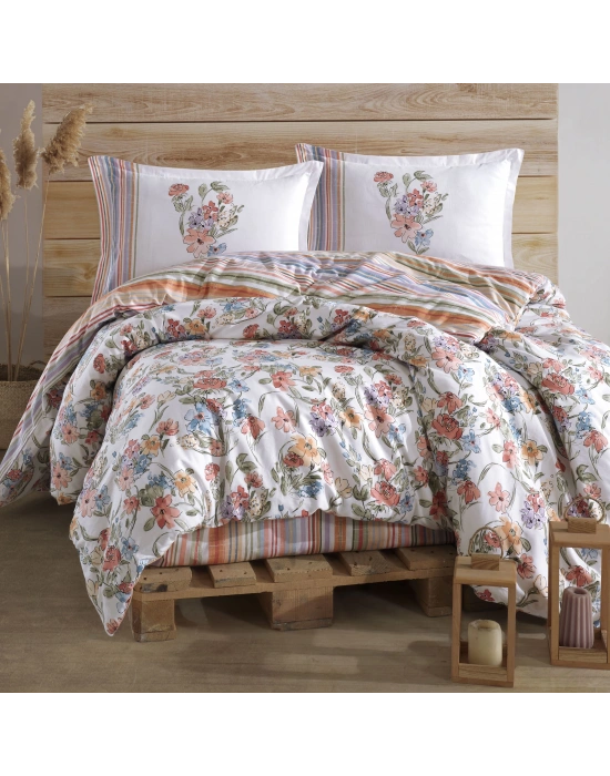 Clasy Ranforce %100 Pamuk Çift Kişilik Nevresim Takımı Zemi V1 Pudra