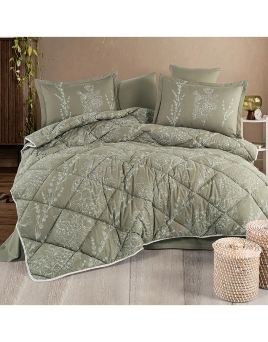 Clasy Ranforce %100 Pamuk Çift Kişilik Yorgan Seti Vinya V1 Yeşil