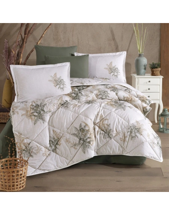 Clasy Ranforce %100 Pamuk Çift Kişilik Yorgan Seti Virele V1 Yeşil