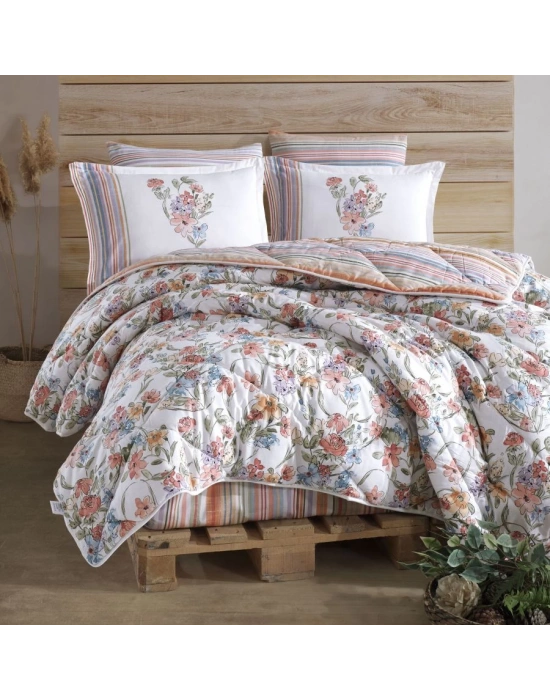 Clasy Ranforce %100 Pamuk Çift Kişilik Yorgan Seti Zemi V1 Pudra