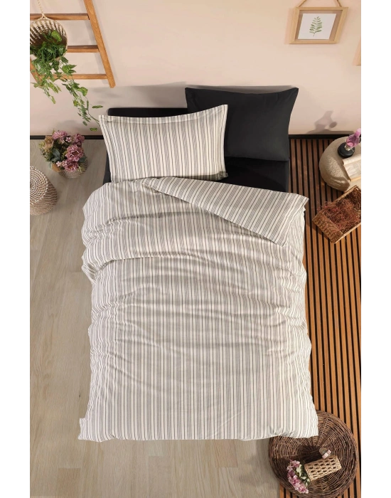 Clasy Ranforce %100 Pamuk Nevresim Takımı Tek Kişilik Dezza V1 Füme