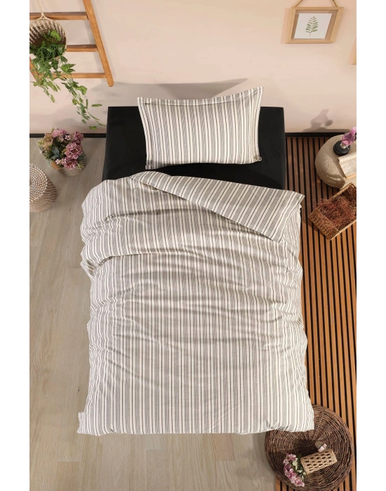 Clasy Ranforce %100 Pamuk Nevresim Takımı Tek Kişilik Dezza V1 Füme