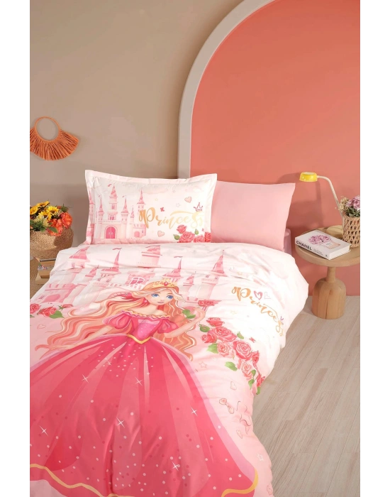 Clasy Ranforce %100 Pamuk Nevresim Takımı Tek Kişilik Princess V1 Pudra