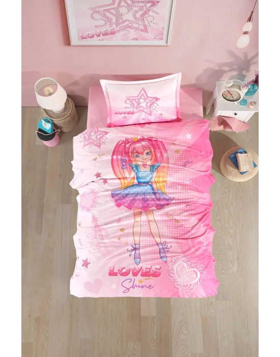 Clasy Ranforce %100 Pamuk Nevresim Takımı Tek Kişilik Shine V1 Pembe