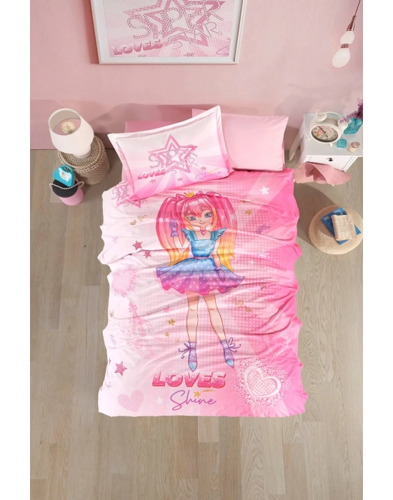 Clasy Ranforce %100 Pamuk Nevresim Takımı Tek Kişilik Shine V1 Pembe