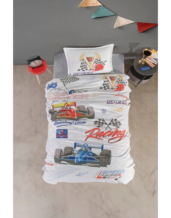 Clasy Ranforce %100 Pamuk Nevresim Takımı Tek Kişilik Speed Time V1 Gri
