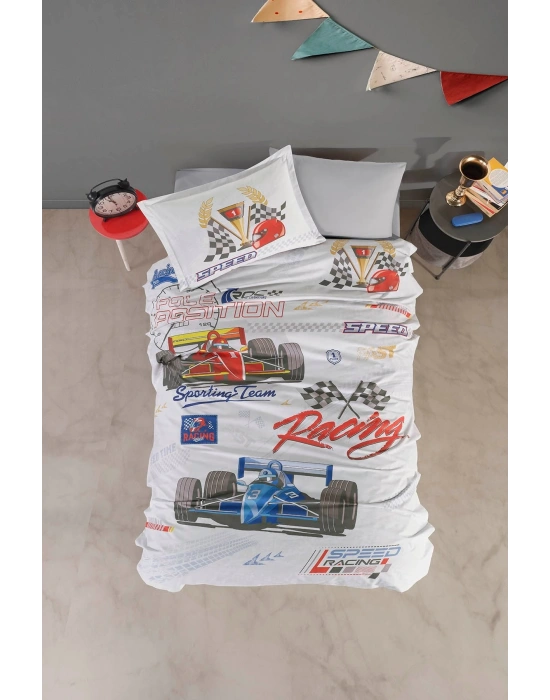 Clasy Ranforce %100 Pamuk Nevresim Takımı Tek Kişilik Speed Time V1 Gri