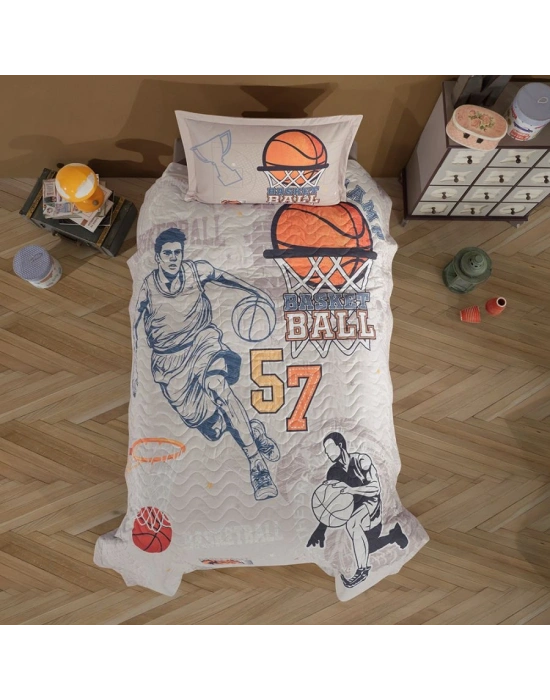 Clasy Ranforce %100 Pamuk Tek Kişilik Dört Mevsim Set Basketball V1 Bej