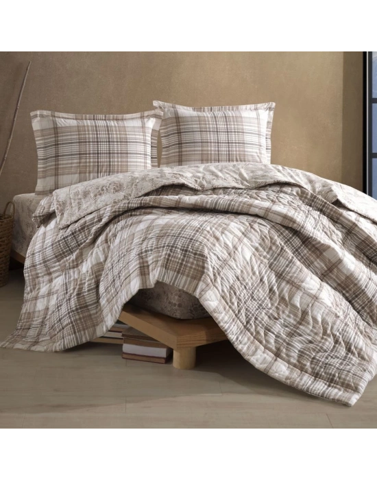 Clasy Ranforce %100 Pamuk Tek Kişilik Dört Mevsim Set Ravel V1 Bej