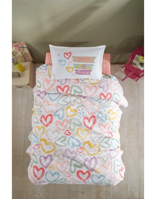 Clasy Ranforce %100 Pamuk Tek Kişilik Dört Mevsim Set Selfie V1 Pudra