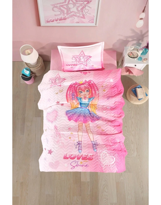 Clasy Ranforce %100 Pamuk Tek Kişilik Dört Mevsim Set Shine V1 Pembe