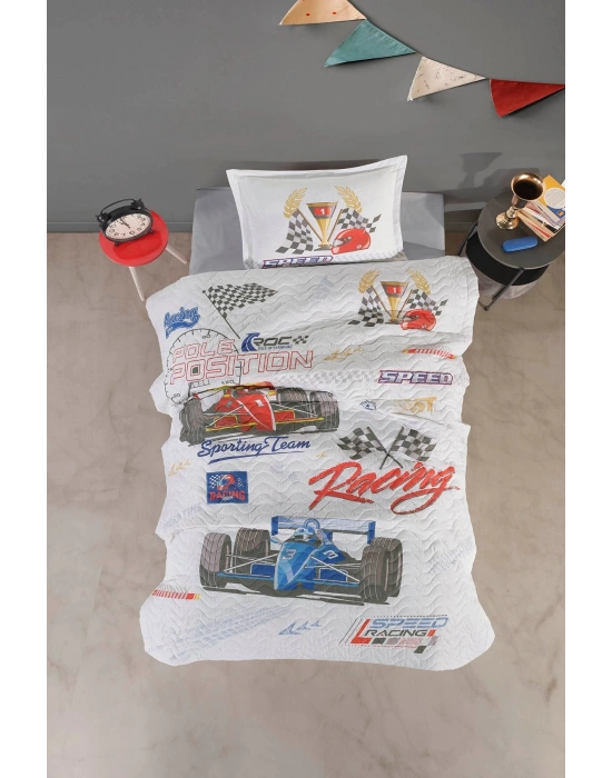 Clasy Ranforce %100 Pamuk Tek Kişilik Dört Mevsim Set Speed Time V1 Gri