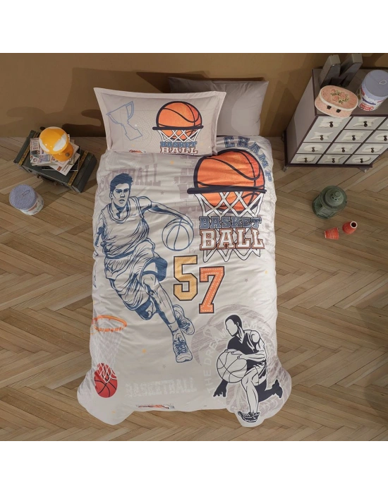 Clasy Ranforce %100 Pamuk Tek Kişilik Nevresim Basketball V1 Bej