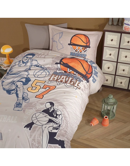 Clasy Ranforce %100 Pamuk Tek Kişilik Nevresim Basketball V1 Bej