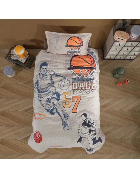 Clasy Ranforce %100 Pamuk Tek Kişilik Nevresim Basketball V1 Bej