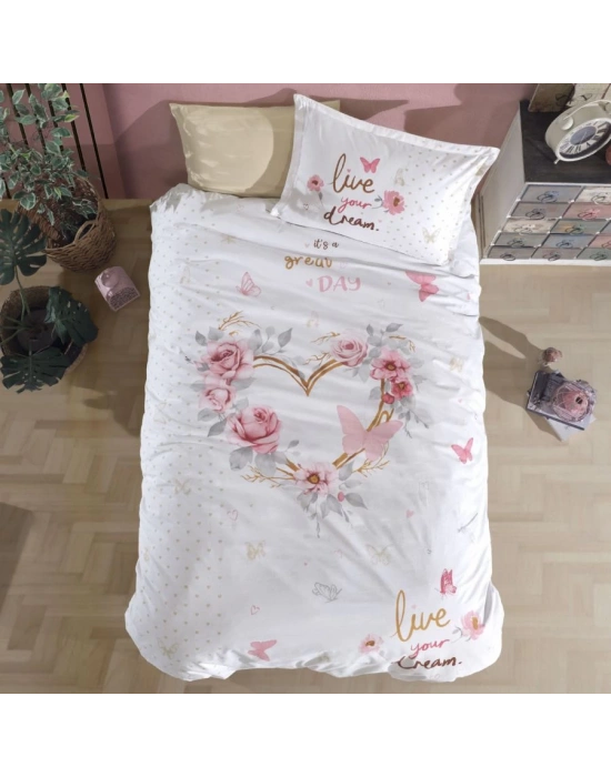 Clasy Ranforce %100 Pamuk Tek Kişilik Nevresim Dream V1 Bej