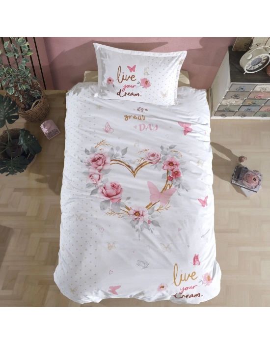 Clasy Ranforce %100 Pamuk Tek Kişilik Nevresim Dream V1 Bej