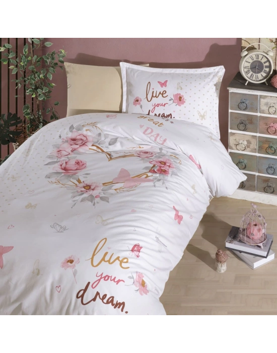 Clasy Ranforce %100 Pamuk Tek Kişilik Nevresim Dream V1 Bej